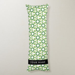 Leaf Pattern, Green Leaves, Your Name Body Cushion