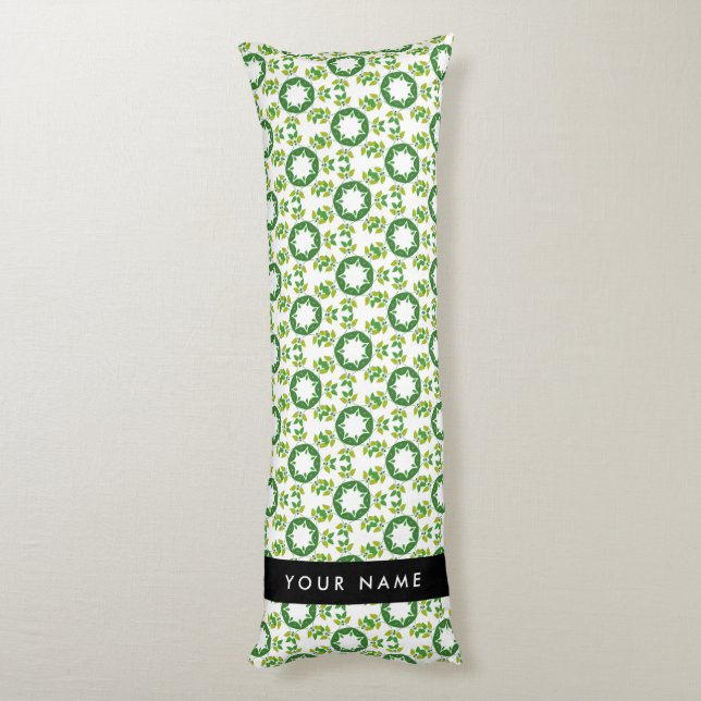 Leaf Pattern, Green Leaves, Your Name Body Cushion (Back (Vertical))