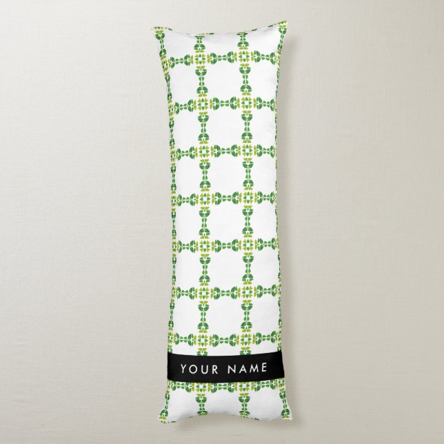 Leaf Pattern, Green Leaves, Your Name Body Cushion (Back (Vertical))
