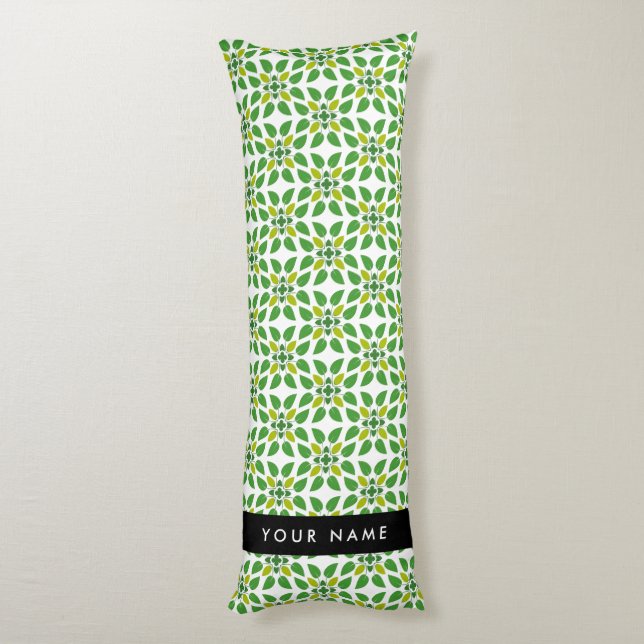 Leaf Pattern, Green Leaves, Your Name Body Cushion (Back (Vertical))
