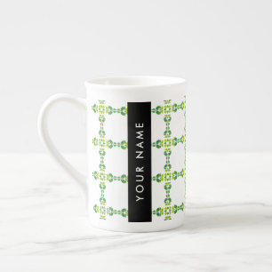 Leaf Pattern, Green Leaves, Your Name Bone China Mug