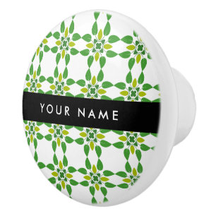 Leaf Pattern, Green Leaves, Your Name Ceramic Knob