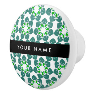 Leaf Pattern, Green Leaves, Your Name Ceramic Knob