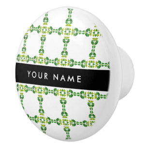 Leaf Pattern, Green Leaves, Your Name Ceramic Knob