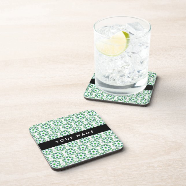Leaf Pattern, Green Leaves, Your Name Coaster (Right Side)