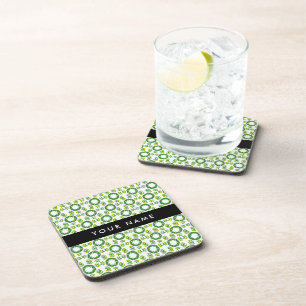 Leaf Pattern, Green Leaves, Your Name Coaster