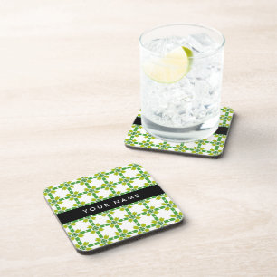 Leaf Pattern, Green Leaves, Your Name Coaster