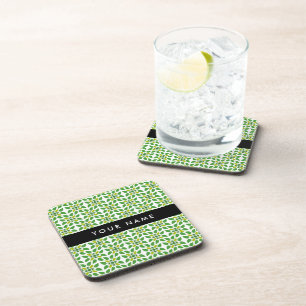 Leaf Pattern, Green Leaves, Your Name Coaster