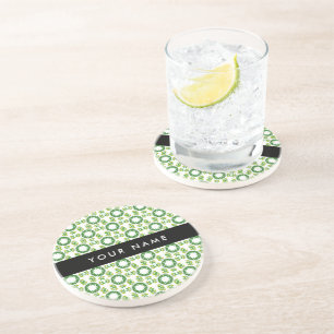 Leaf Pattern, Green Leaves, Your Name Coaster