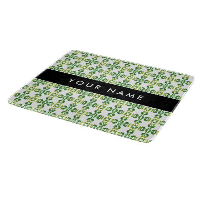 Leaf Pattern, Green Leaves, Your Name Cutting Board (Corner)