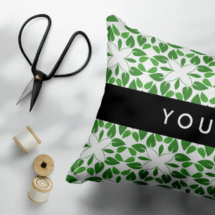 Leaf Pattern, Green Leaves, Your Name Decorative Cushion