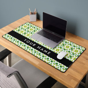 Leaf Pattern, Green Leaves, Your Name Desk Mat