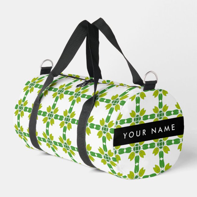 Leaf Pattern, Green Leaves, Your Name Duffle Bag (Left Corner)