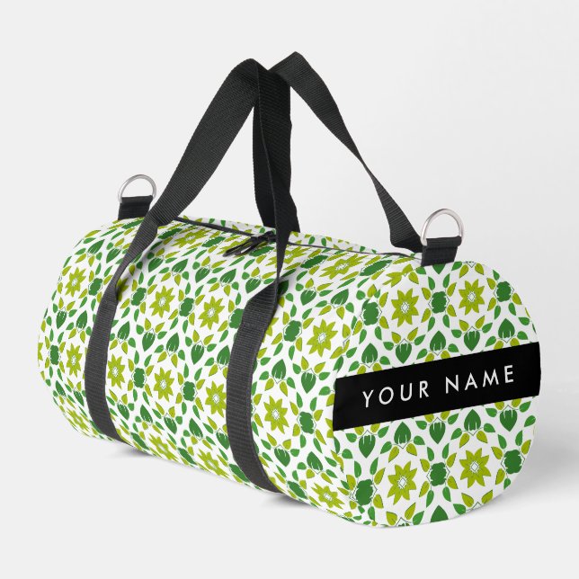 Leaf Pattern, Green Leaves, Your Name Duffle Bag (Left Corner)