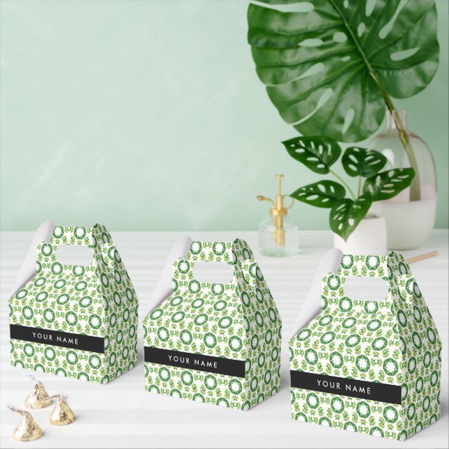 Leaf Pattern, Green Leaves, Your Name Favour Box (Multiple)