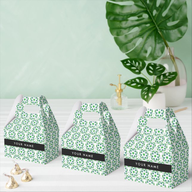 Leaf Pattern, Green Leaves, Your Name Favour Box (Multiple)