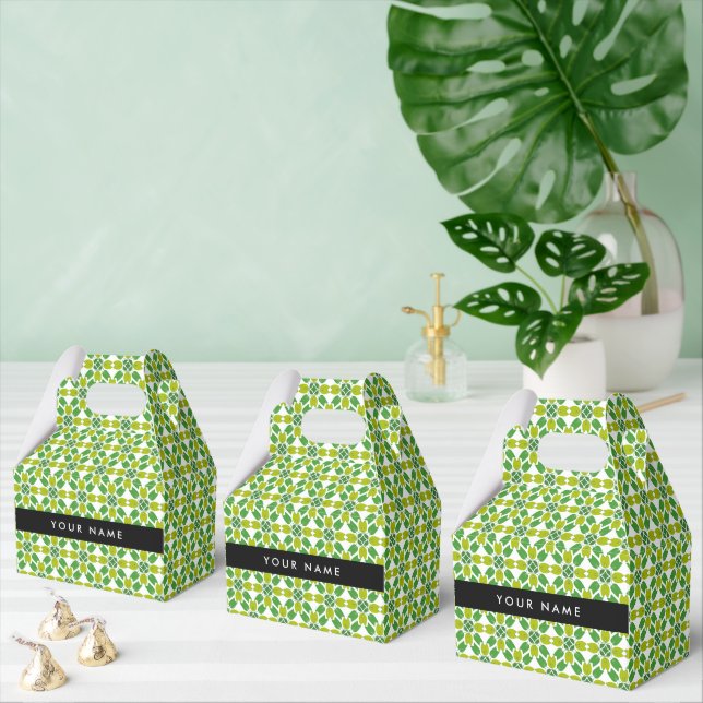 Leaf Pattern, Green Leaves, Your Name Favour Box (Multiple)