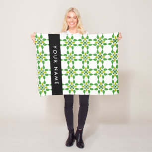 Leaf Pattern, Green Leaves, Your Name Fleece Blanket