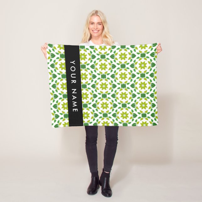 Leaf Pattern, Green Leaves, Your Name Fleece Blanket (In Situ)