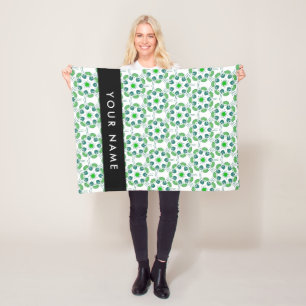 Leaf Pattern, Green Leaves, Your Name Fleece Blanket