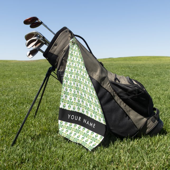 Leaf Pattern, Green Leaves, Your Name Golf Towel (Green)