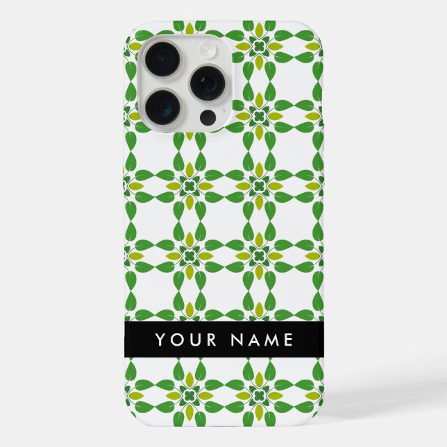Leaf Pattern, Green Leaves, Your Name iPhone Case (Back)