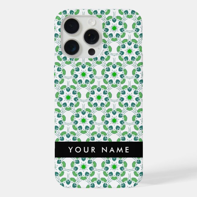 Leaf Pattern, Green Leaves, Your Name iPhone Case (Back)