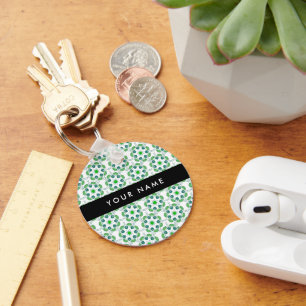 Leaf Pattern, Green Leaves, Your Name Key Ring