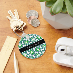 Leaf Pattern, Green Leaves, Your Name Key Ring