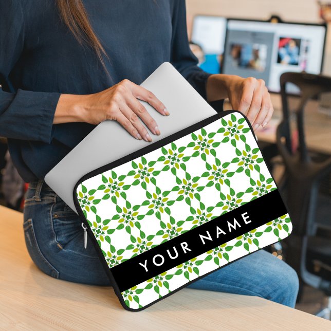 Leaf Pattern, Green Leaves, Your Name Laptop Sleeve (Creator Uploaded)