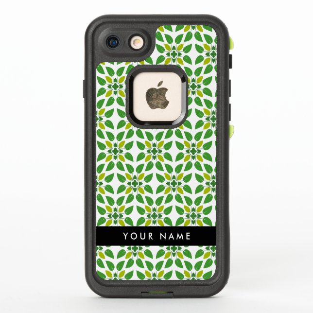 Leaf Pattern, Green Leaves, Your Name LifeProof iPhone Case (Back)