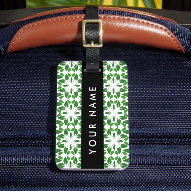 Leaf Pattern, Green Leaves, Your Name Luggage Tag (Front Insitu 2)
