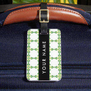 Leaf Pattern, Green Leaves, Your Name Luggage Tag