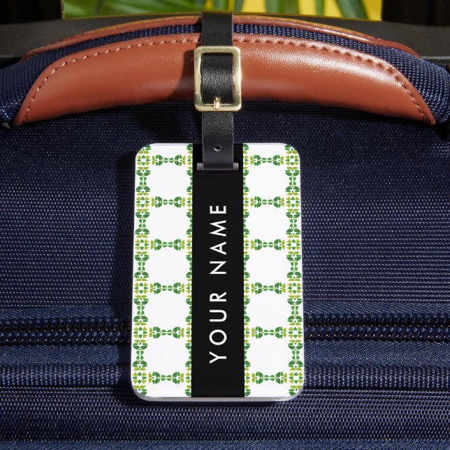 Leaf Pattern, Green Leaves, Your Name Luggage Tag (Front Insitu 2)