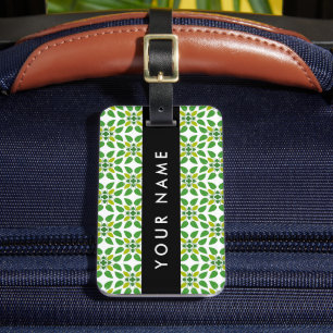 Leaf Pattern, Green Leaves, Your Name Luggage Tag