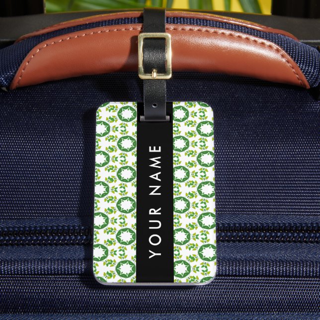Leaf Pattern, Green Leaves, Your Name Luggage Tag (Front Insitu 2)