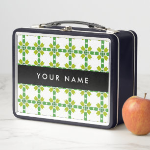 Leaf Pattern, Green Leaves, Your Name Metal Lunch Box