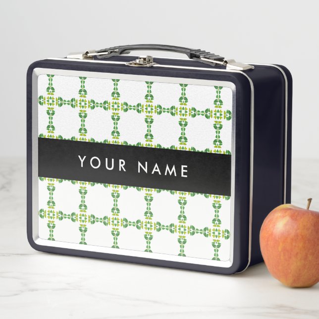 Leaf Pattern, Green Leaves, Your Name Metal Lunch Box (In Situ)
