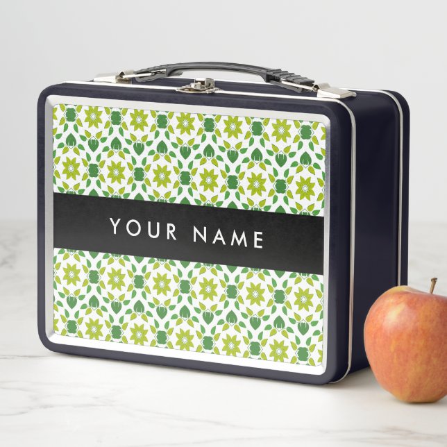 Leaf Pattern, Green Leaves, Your Name Metal Lunch Box (In Situ)