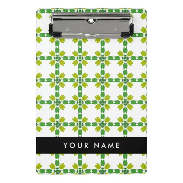 Leaf Pattern, Green Leaves, Your Name Mini Clipboard (Front)