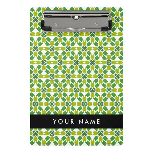 Leaf Pattern, Green Leaves, Your Name Mini Clipboard (Front)