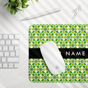Leaf Pattern, Green Leaves, Your Name Mouse Pad