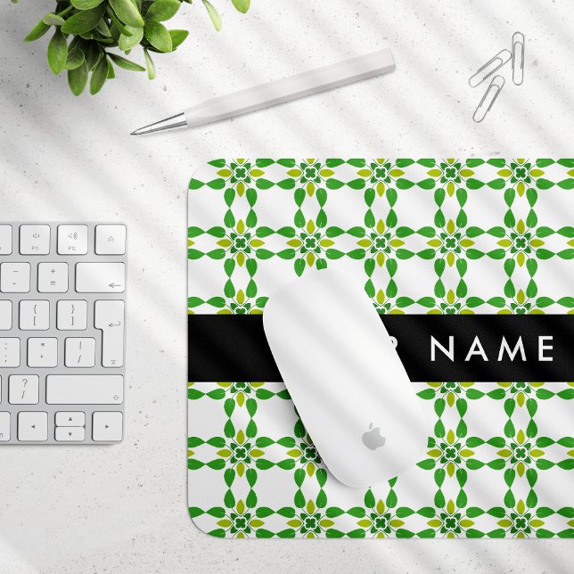 Leaf Pattern, Green Leaves, Your Name Mouse Pad (Creator Uploaded)