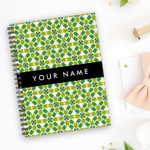 Leaf Pattern, Green Leaves, Your Name Notebook