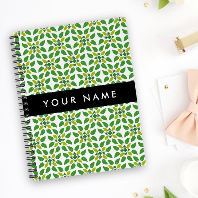 Leaf Pattern, Green Leaves, Your Name Notebook (Creator Uploaded)