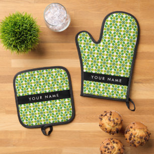 Leaf Pattern, Green Leaves, Your Name Oven Mitt & Pot Holder Set