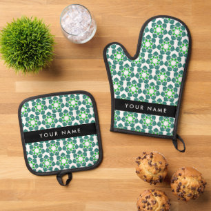 Leaf Pattern, Green Leaves, Your Name Oven Mitt & Pot Holder Set