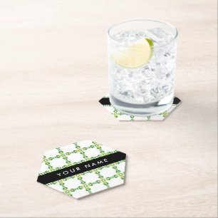 Leaf Pattern, Green Leaves, Your Name Paper Coaster