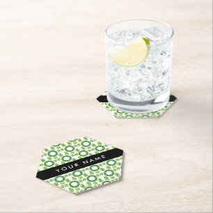 Leaf Pattern, Green Leaves, Your Name Paper Coaster