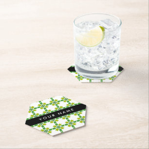 Leaf Pattern, Green Leaves, Your Name Paper Coaster